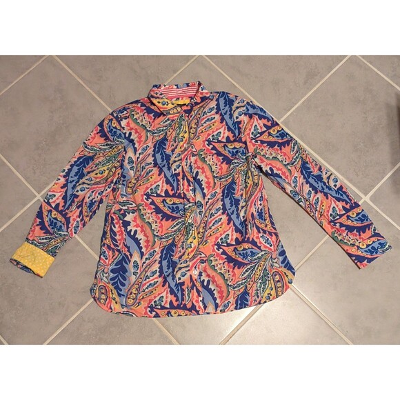 Talbots Cotton Button Front Shirt -Botanical Paisley Long sleeve.size M - Picture 14 of 14